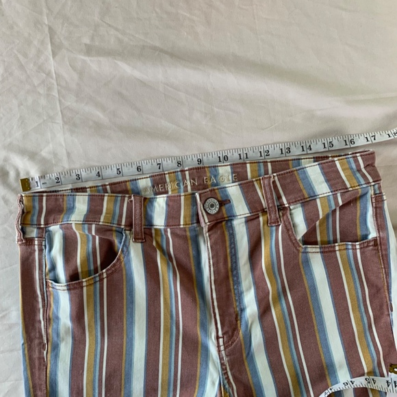American Eagle Jeans 16 Short Hi-Rise Jegging Skinny Striped Stretchy Hippie - Picture 8 of 10